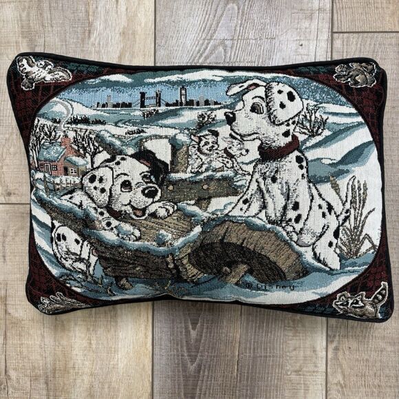 Disney Other - Vtg Disney 101 Dalmatians Puppy Tapestry Throw Pillow Winter Woodland 19” x 14”
